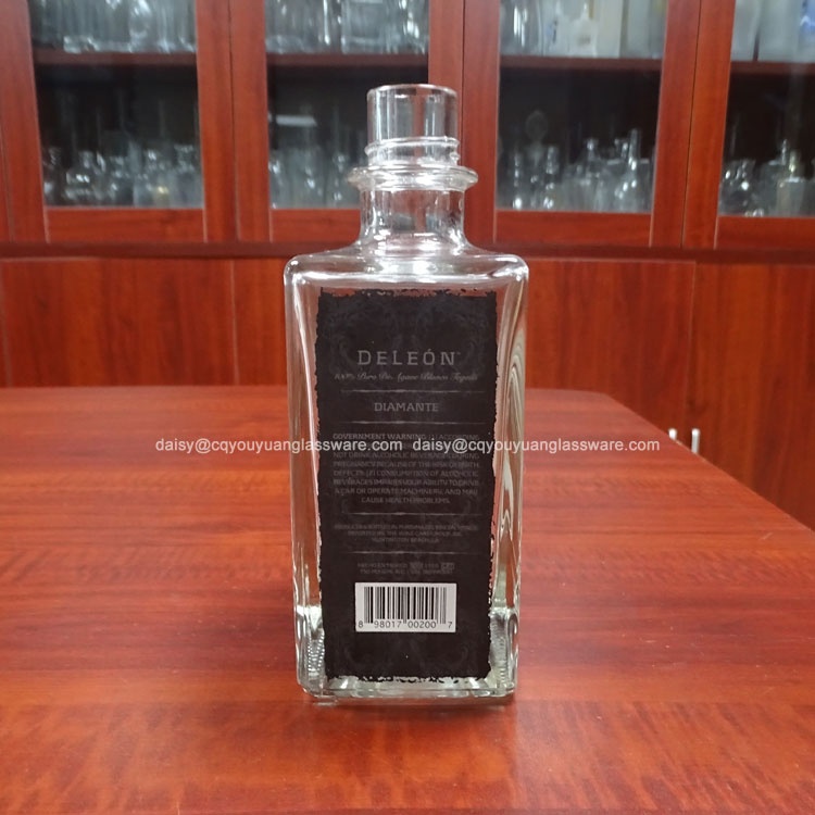 Branded DeLeon Square Luxury empty tequila glass bottle 750ml