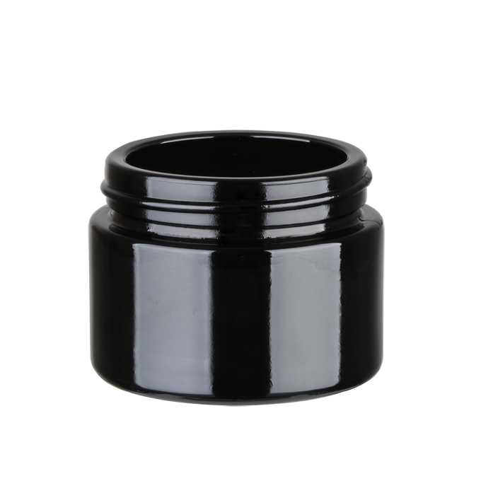 Bright black glass cream jar
