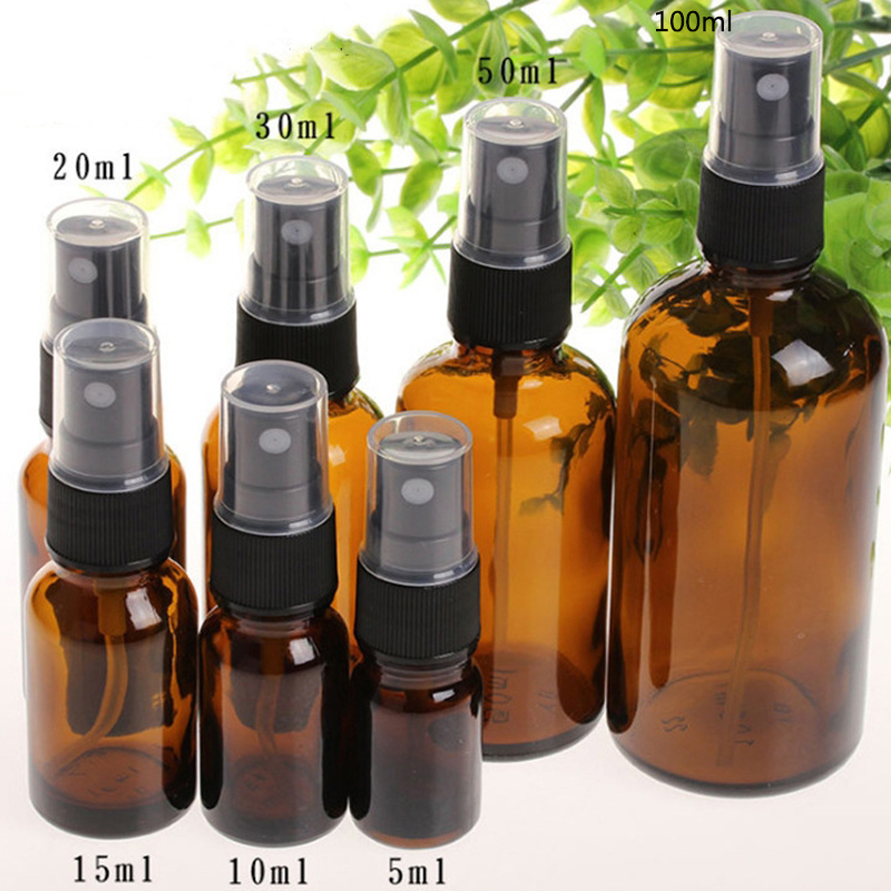 Brown Amber Glass Refillable Empty Portable Spray Bottle Sprayer Essential Oil Container bouteille en verre botella de vidrio