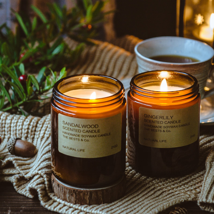 Brown Scented Candle Empty Jars Glass Candle Holder Glass Container For Candle