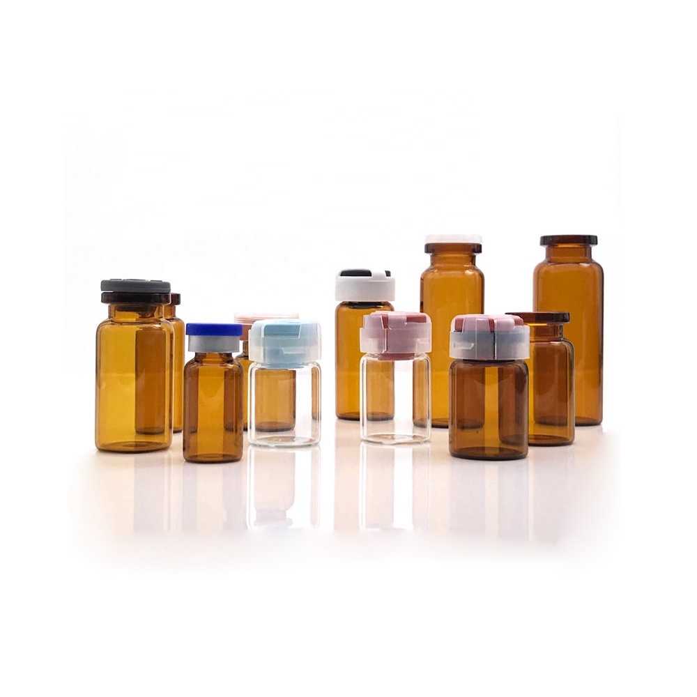 Brown recycling mini hologram glass vial and caps 15ml pharmaceutical sterile vials