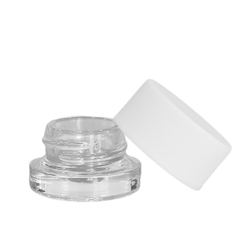 Buddyline wholesale 3ml 5ml 7ml jars child resistant black white cap clear empty glass jar with plastic lid for candle honey