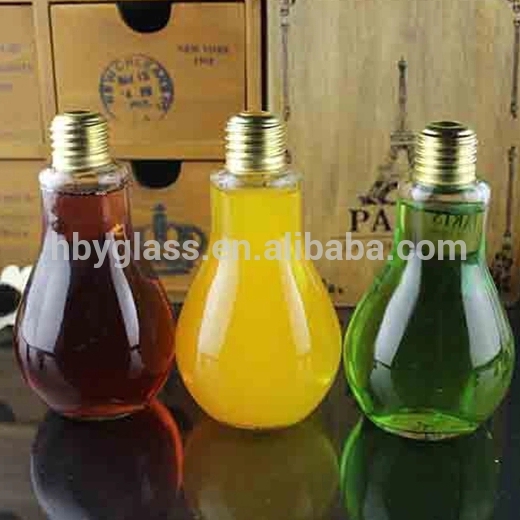 Bulb shaped beverage glass bottle with lid for home shop with milk tea fruit juice drink lamp bottle