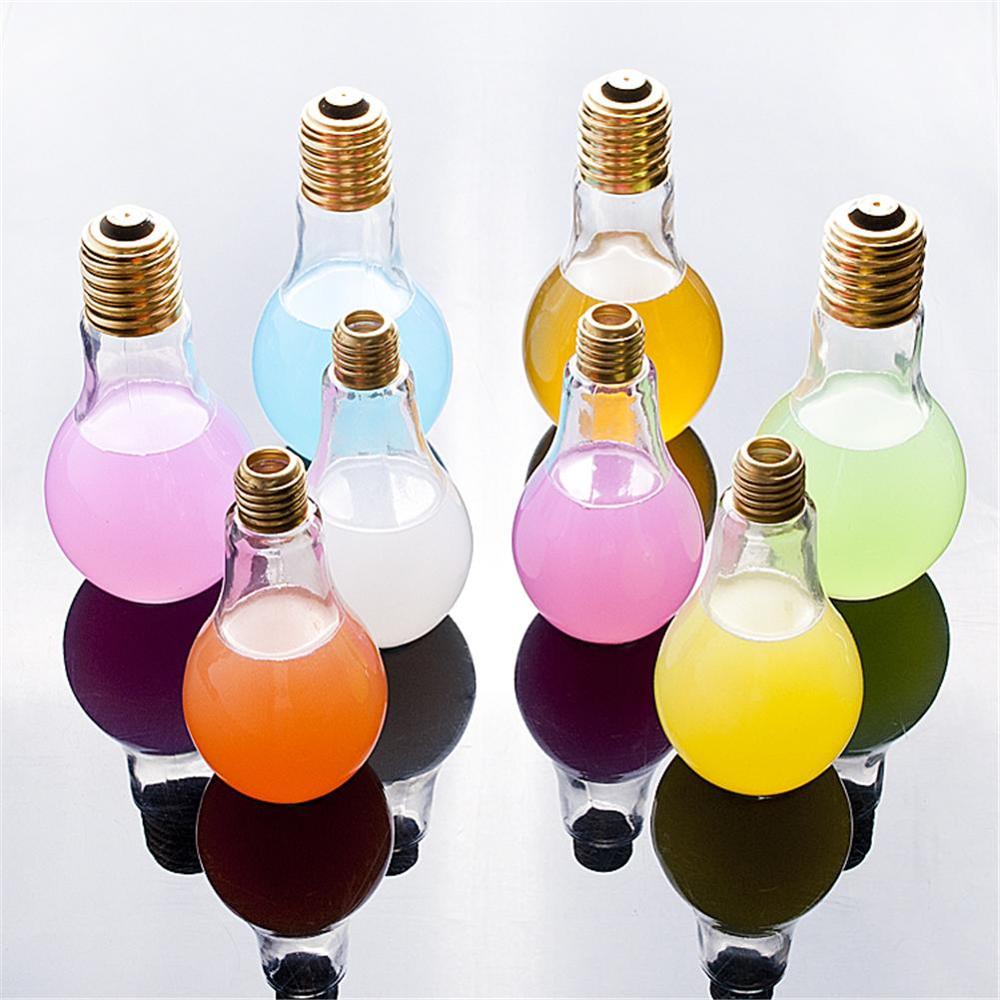 Bulb shaped beverage glass bottle with lid for home shop with milk tea fruit juice drink lamp bottle