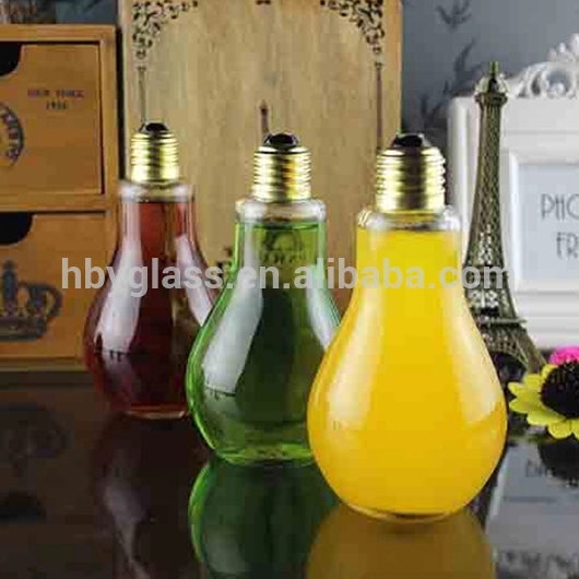 Bulb shaped beverage glass bottle with lid for home shop with milk tea fruit juice drink lamp bottle