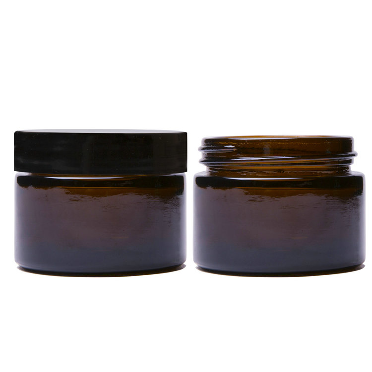 Bulk 1 oz 30 ml Amber Glass Cosmetic Cream Jars with Black Plastic Lids