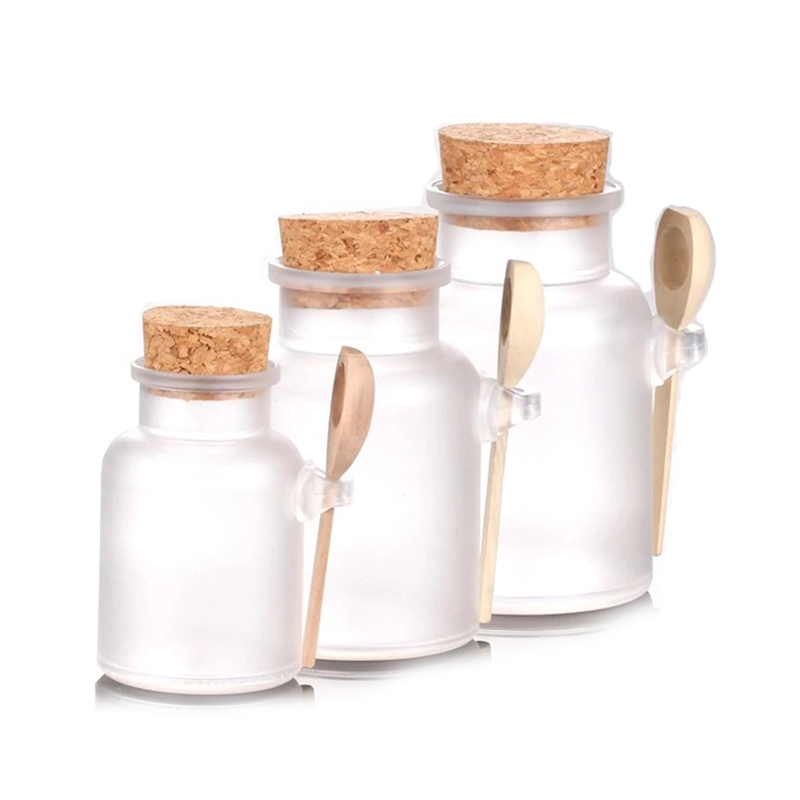 Bulk 100g/200g empty matte bath salt packaging bottle plastic jar with spoon