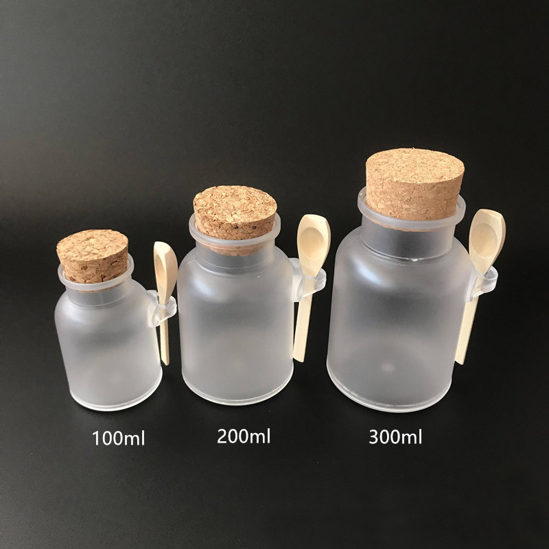 Bulk 100g/200g empty matte bath salt packaging bottle plastic jar with spoon