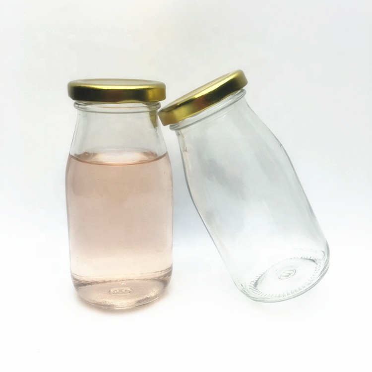 Bulk 200ml clear glass coconut milk almond milk bottle with metal cap