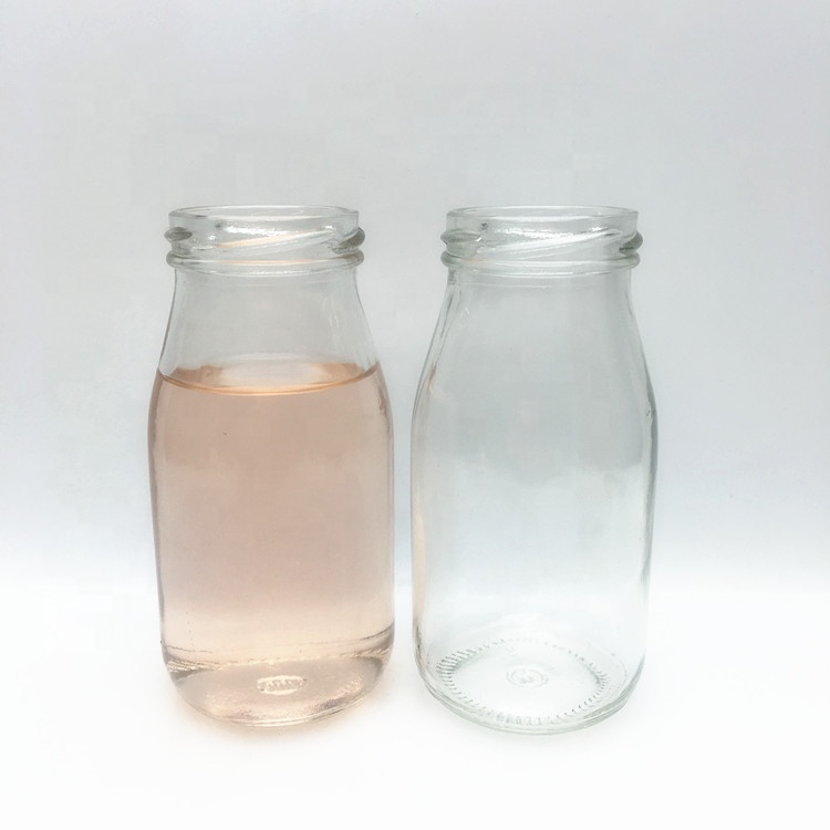 Bulk 200ml clear glass coconut milk almond milk bottle with metal cap