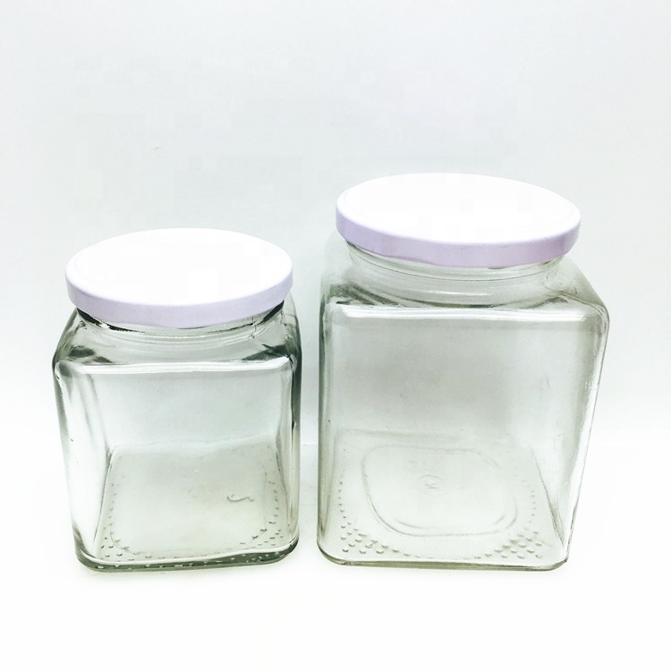 Bulk 280ml 500ml square glass honey jar with metal lid