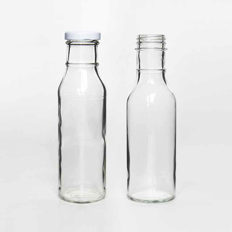Bulk 300ML 360ML 10 FL oz 12 FL oz Clear Ring Neck Glass Bottle Custom For Hot Sauce Ketchup