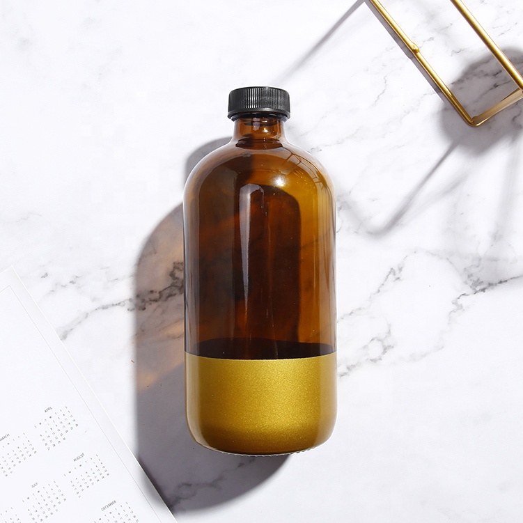 Bulk Price Stock 8oz 16oz Glass Amber Kombucha Bottles With Black Lid & Label