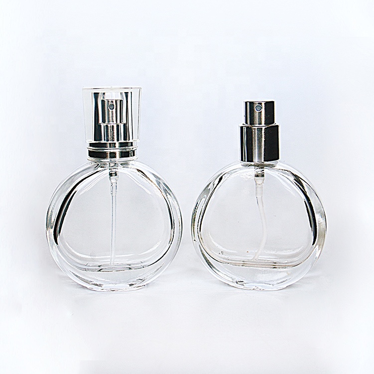 Bulk Wholesale 25ml 30ml 50ml Empty Flint Glass Flat Refillable Perfume Bottles With Spray Atomizer