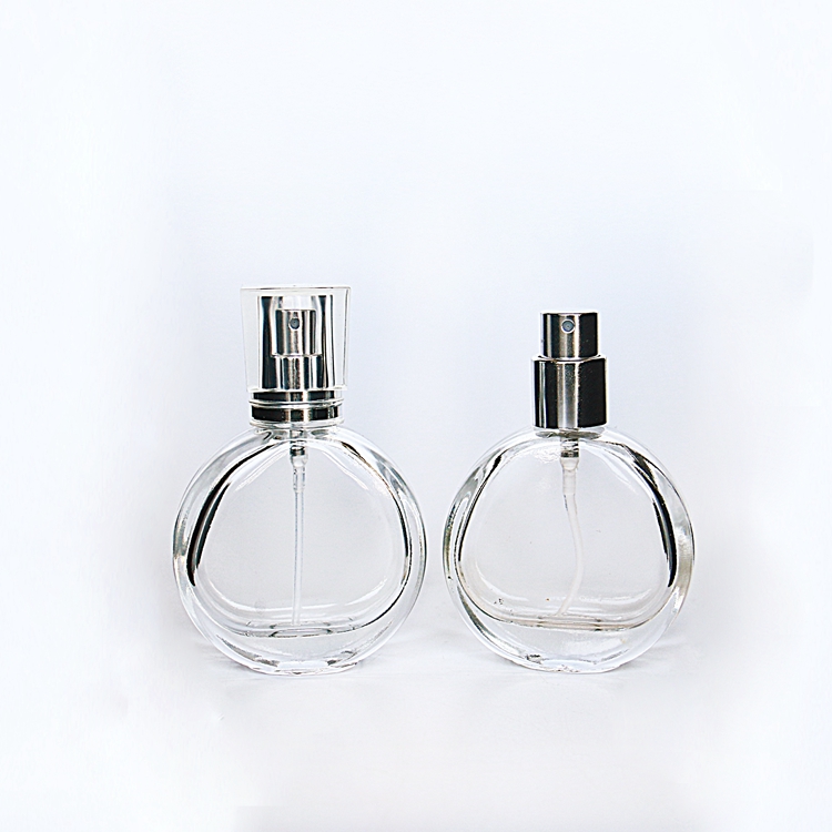 Bulk Wholesale 30ml 50ml Empty Classic Glass Round Shape Flat Refillable Sprayer Perfume Bottle