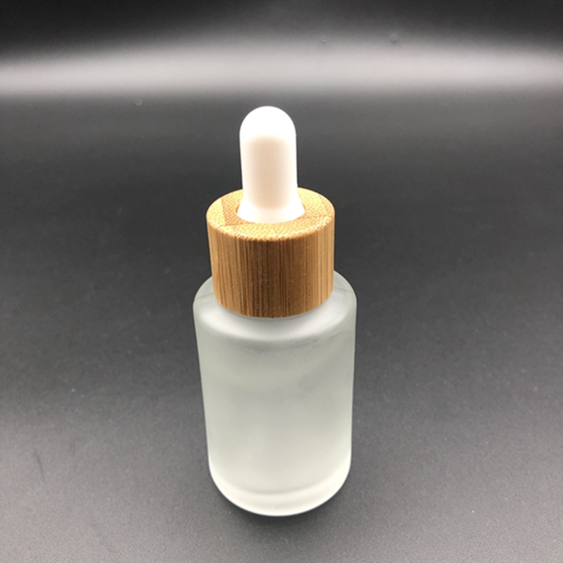 Bulk dropper bottle frosted glass square shoulders bottle with bamboo lid essential oil dropper packaging