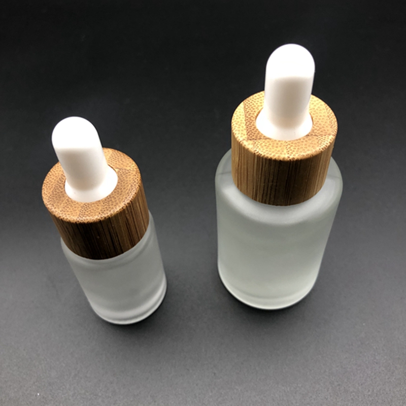 Bulk dropper bottle frosted glass square shoulders bottle with bamboo lid essential oil dropper packaging
