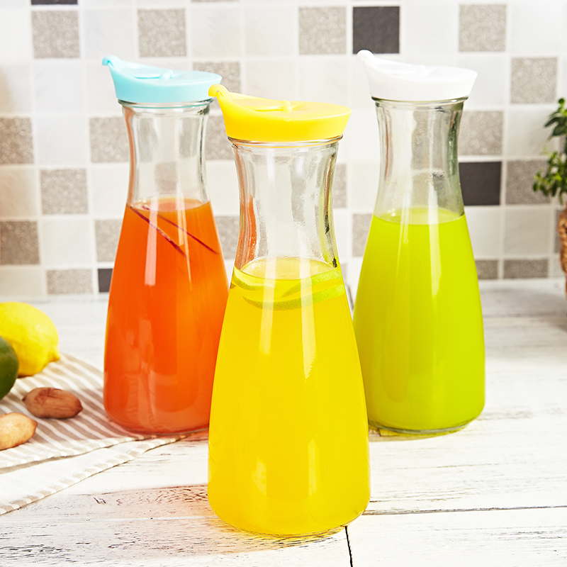 Bulk wide mouth 1000ml milk bottle 1liter juice water glass jug with plastic lid