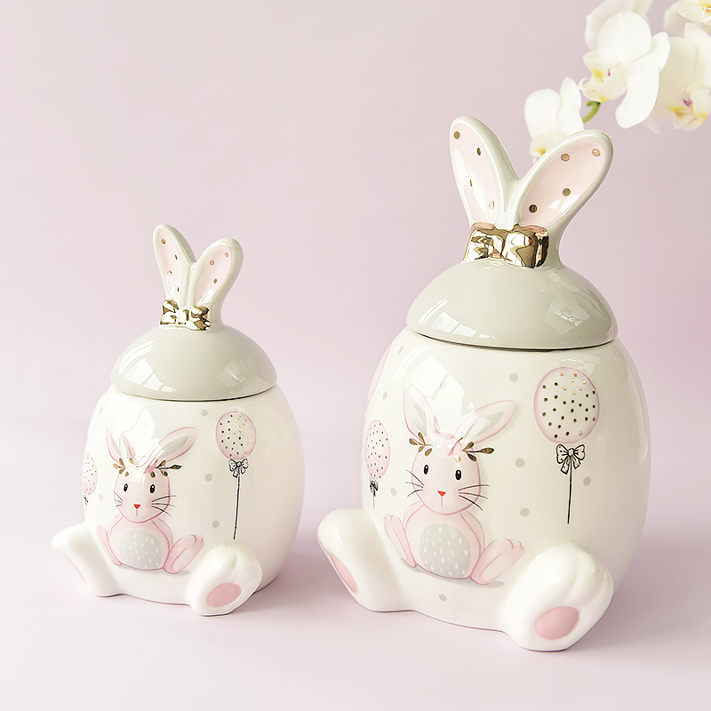 Bunny with Gold Bow Dot Homemade Cookie and Biscuit jars