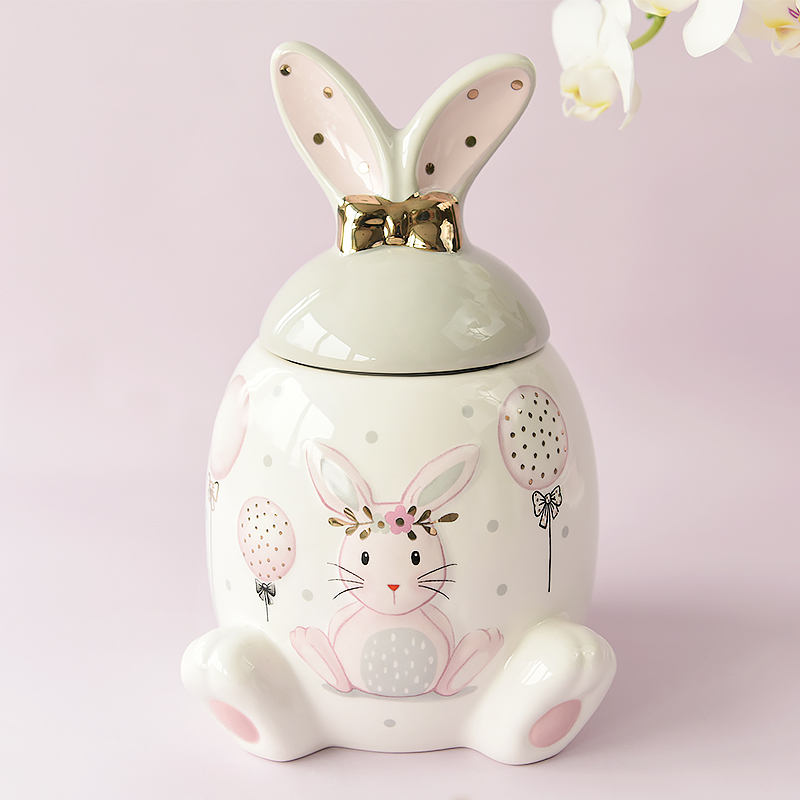 Bunny with Gold Bow Dot Homemade Cookie and Biscuit jars
