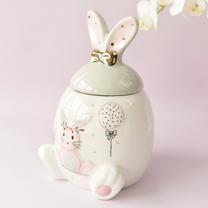 Bunny with Gold Bow Dot Homemade Cookie and Biscuit jars