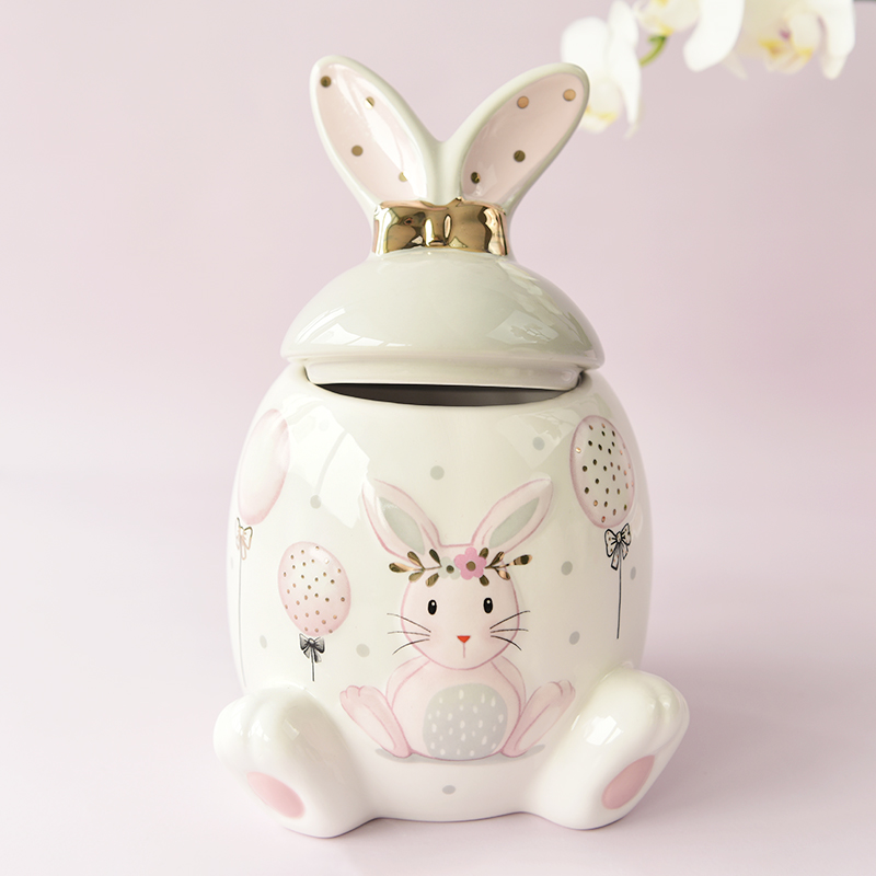 Bunny with Gold Bow Dot Homemade Cookie and Biscuit jars