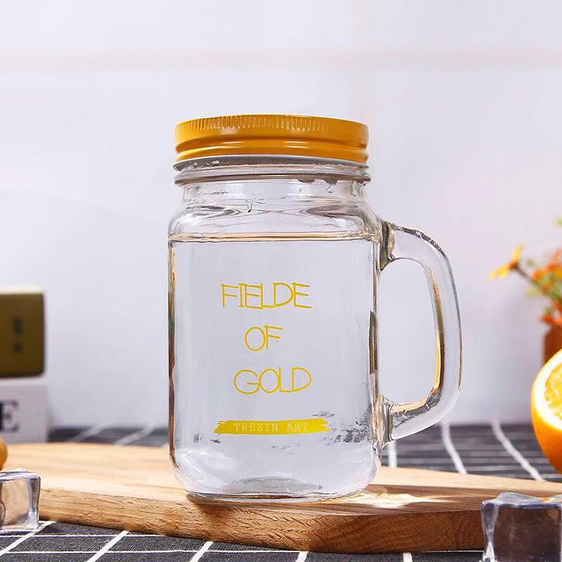 C394 Transparent Fruit Juice Cool Drink Glass Cup Mug Mason Jar Lemon Bottle With Cover Straw Sport Water Bottle