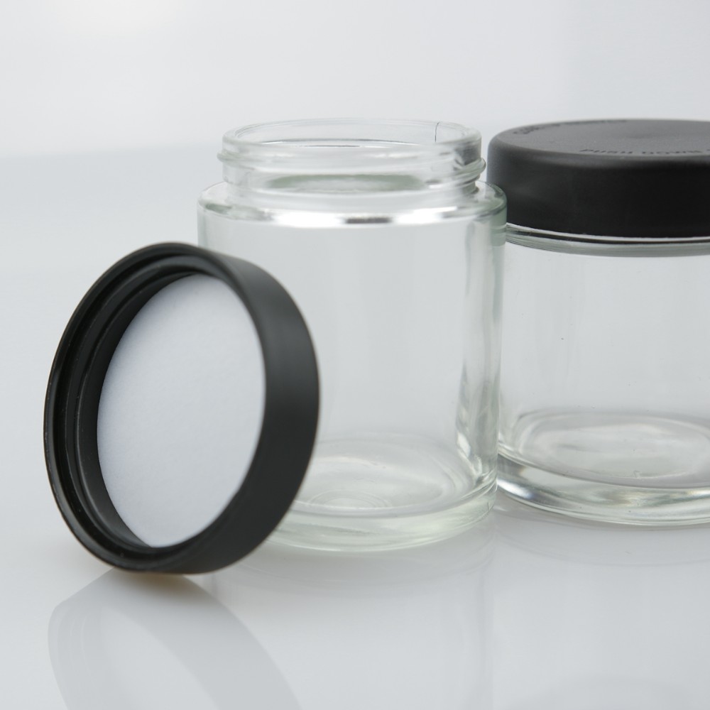 CBD Packaging 1 oz 2 oz 3 oz 4 oz clear straight glass jar and child resistant cap/child proof cap