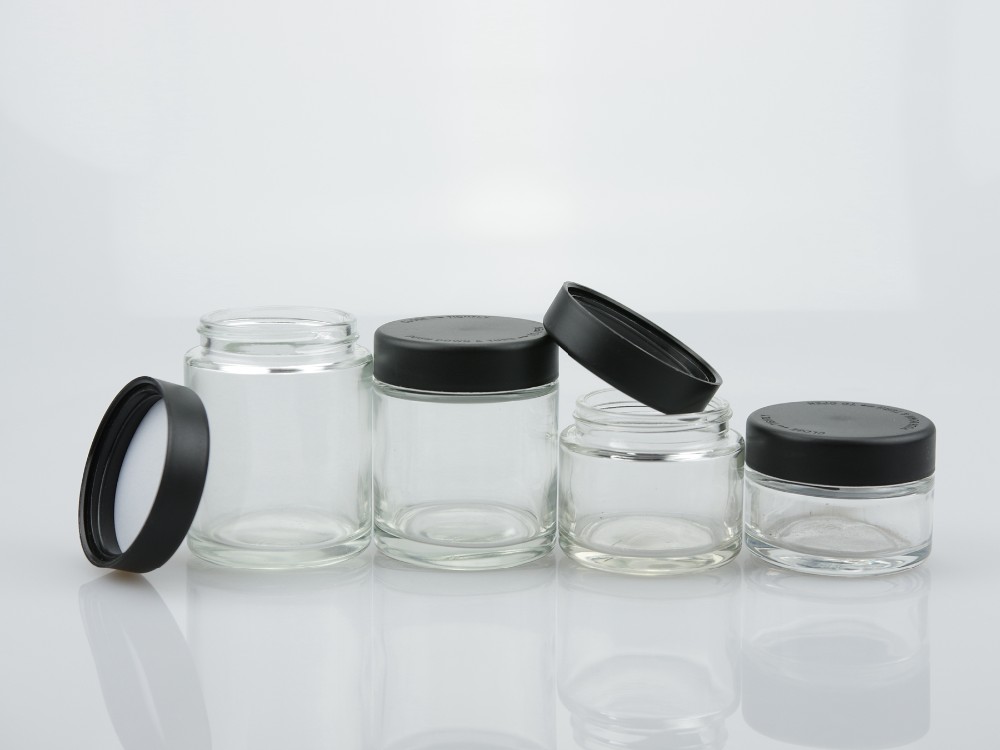 CBD Packaging 1 oz 2 oz 3 oz 4 oz clear straight glass jar and child resistant cap/child proof cap