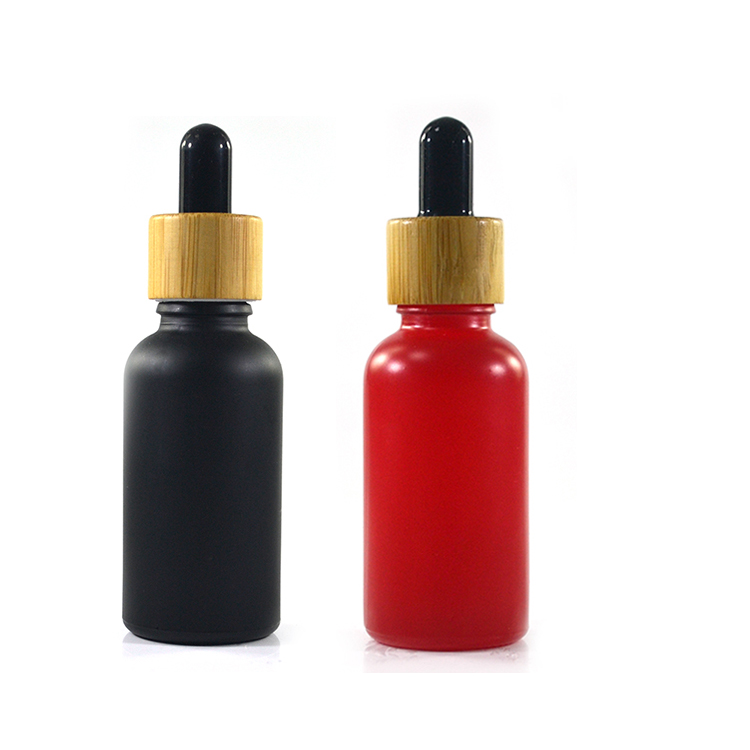 CBD beard oil dropper  bottle Matte black white red pink 30ml frosted glass essential oil serum dropper bottle with bamboo cap