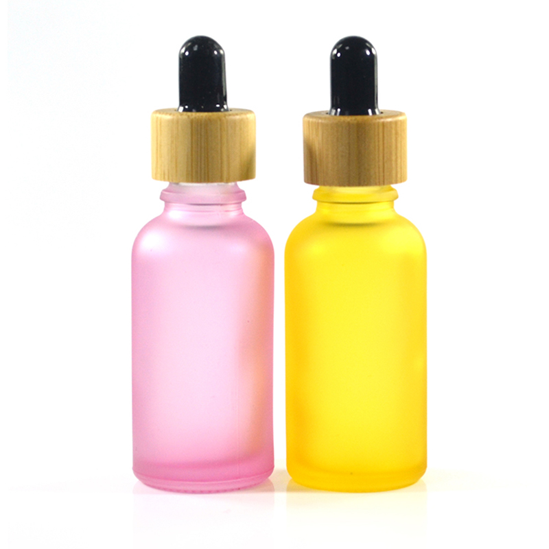 CBD beard oil dropper bottle Matte black white red pink 30ml frosted glass essential oil serum dropper bottle with bamboo cap