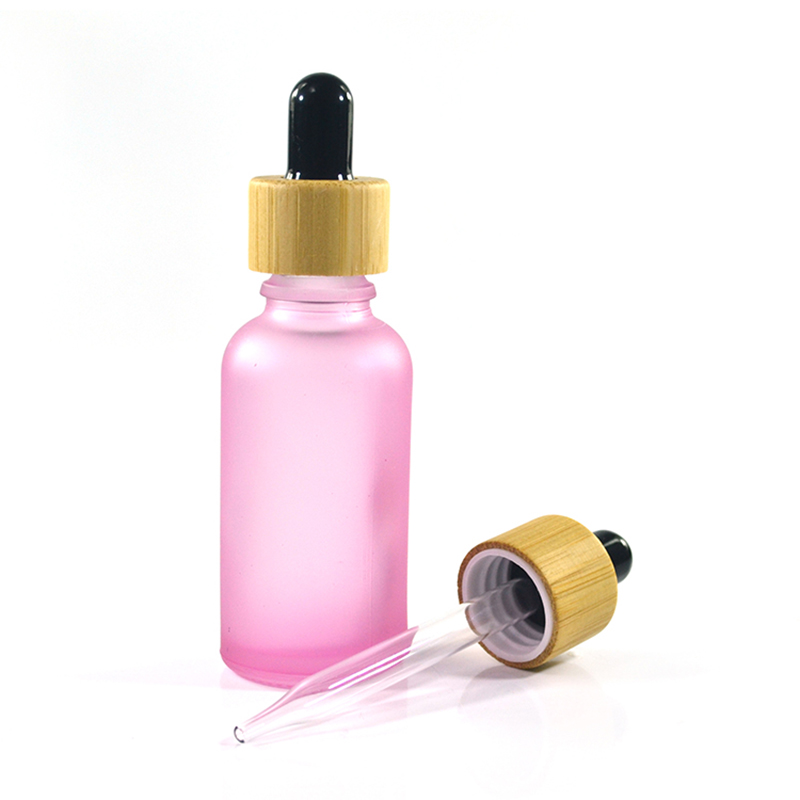 CBD beard oil dropper bottle Matte black white red pink 30ml frosted glass essential oil serum dropper bottle with bamboo cap