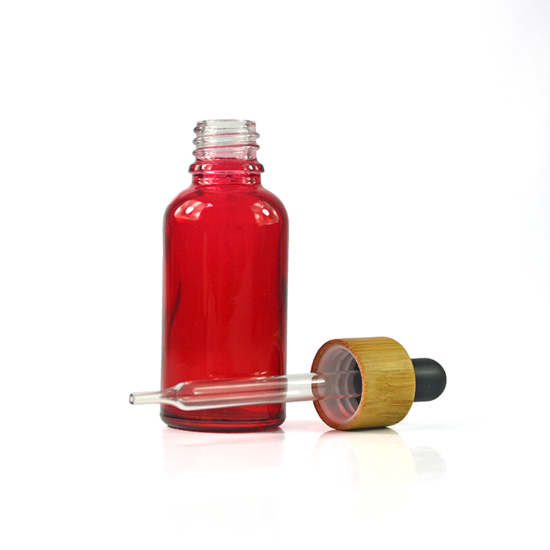 CBD beard oil dropper bottle Matte black white red pink 30ml frosted glass essential oil serum dropper bottle with bamboo cap