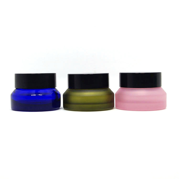 CBD face eye cream container 15g slant shoulder blue pink olive colorful frosted glass jar