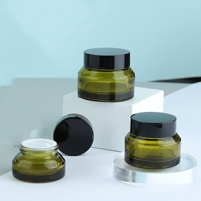 CBD face eye cream container 15g slant shoulder blue pink olive colorful frosted glass jar