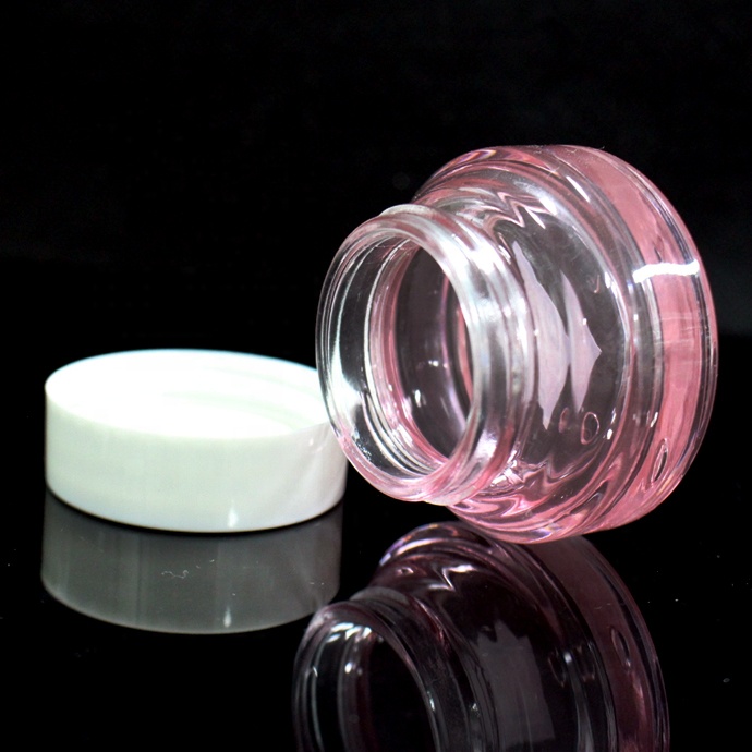 CBD face night cream container 15g slant shoulder white pink colorful cosmetic glass jar