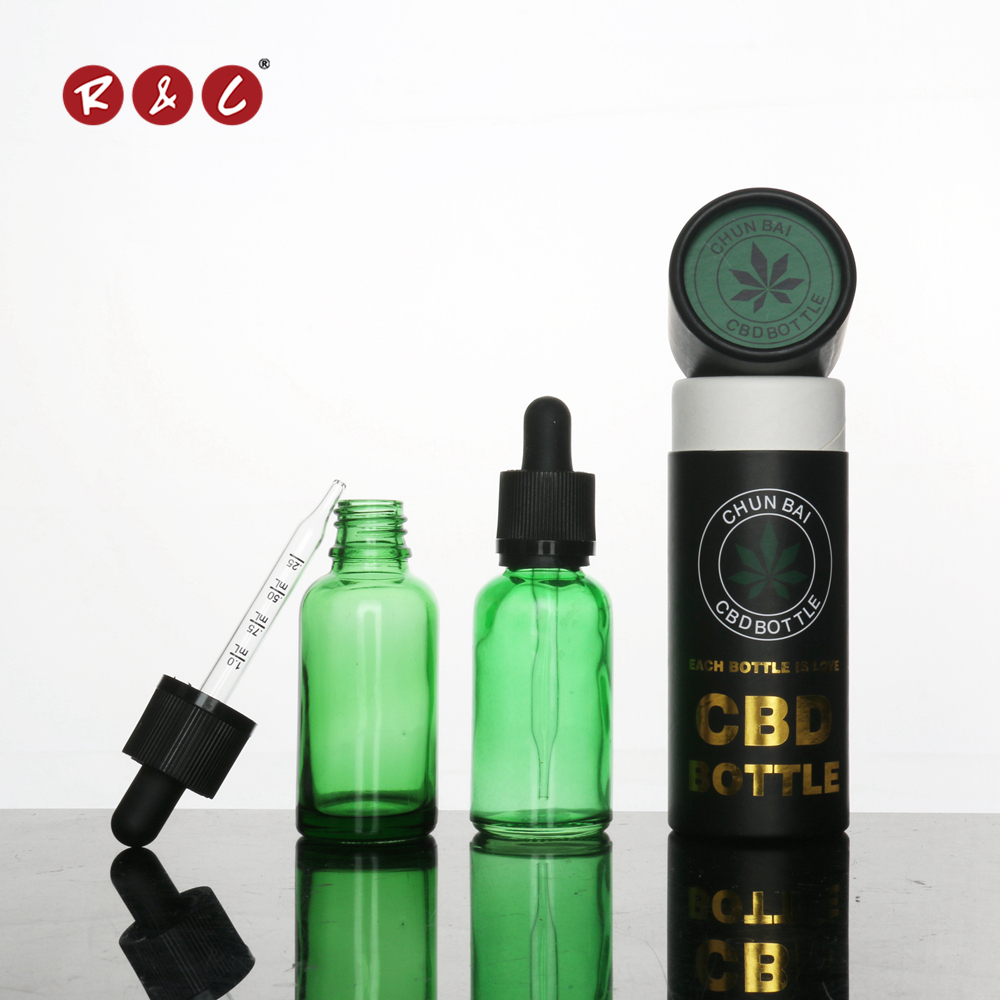 CBD oil 30ml glass dropper bottles essential oil bottle customize paper tube