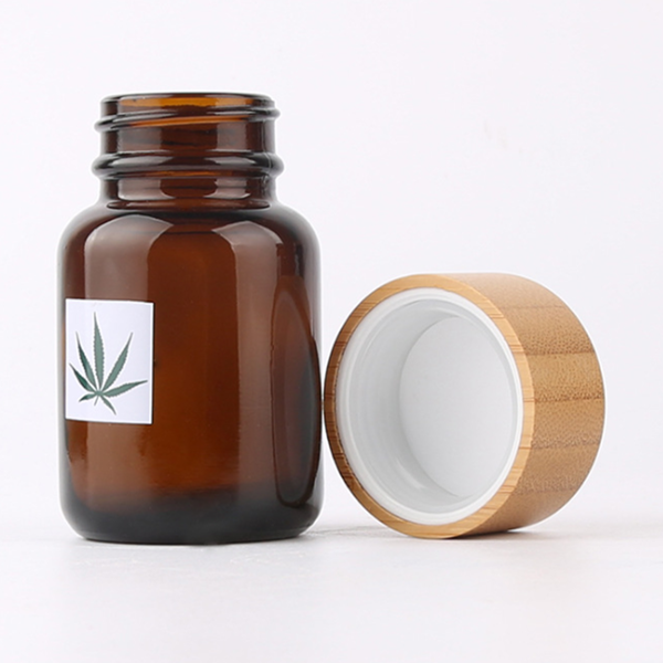 CBD oil bamboo pill bottle empty amber glass cosmetic capsule bottle 60g 75g 100g 150g 120g 200g 250g bottle pill packaging