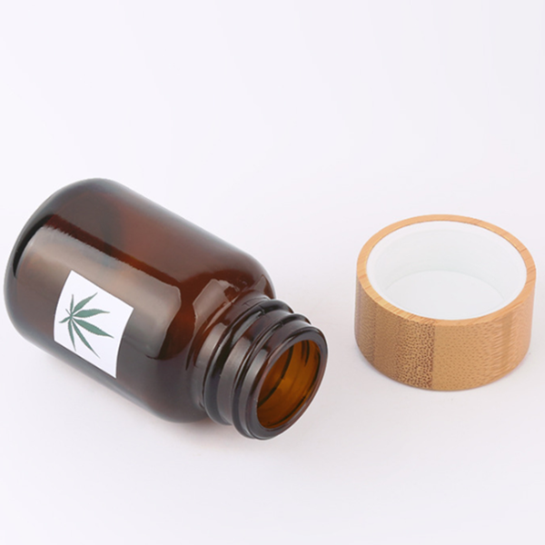 CBD oil bamboo pill bottle empty amber glass cosmetic capsule bottle 60g 75g 100g 150g 120g 200g 250g bottle pill packaging