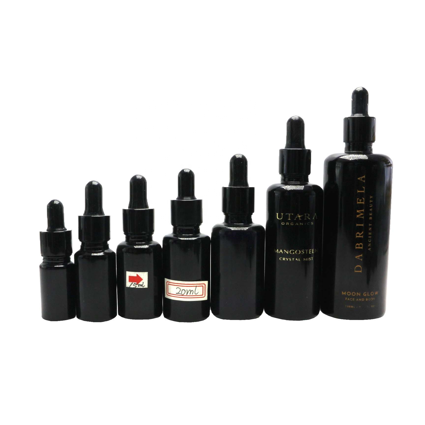 CBD oil facial packaging 5ml 10ml 15ml 20ml 30ml 50ml 100ml massage oil black glass dropper bottle VJ-CC252