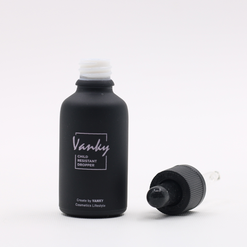CBD oil glass facial bottles packaging e liquid dropper bottle matte black 15ml 30ml with child proof/tamper proof dropper