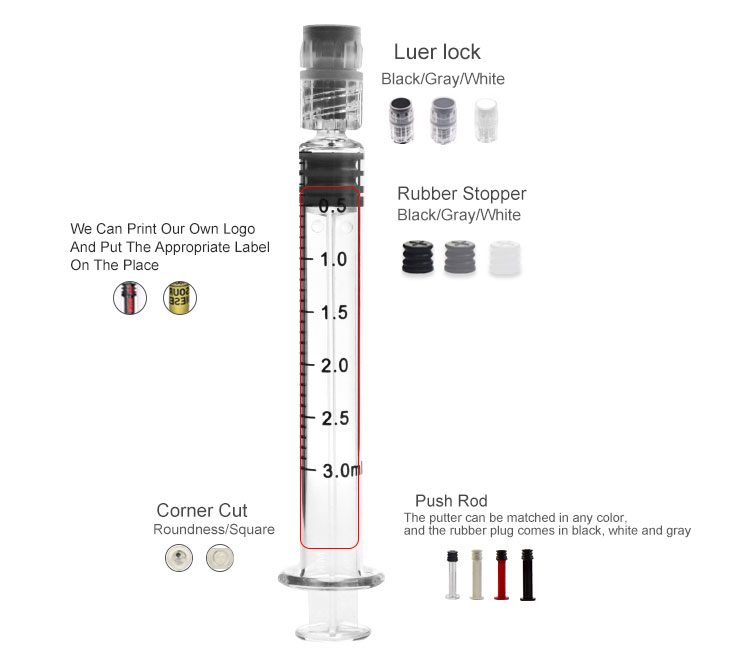 CBD oil syringe pump glass syringe pumb 1ml syringe pumb with luer lock