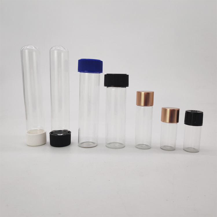 CBD packaging glass child proof bottles glass tubes with child resistant aluminum cap