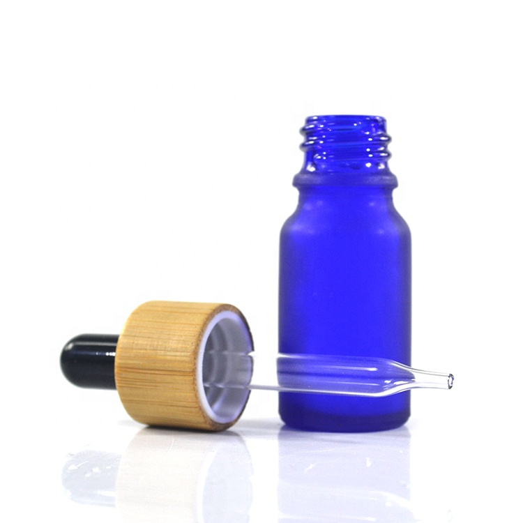 CBD tincture oil 10ml matte green blue amber clear glass eye dropper serum bottle with bamboo collar