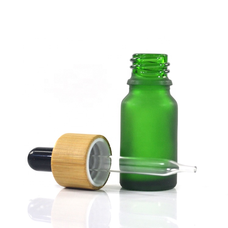 CBD tincture oil 10ml matte green blue amber clear glass eye dropper serum bottle with bamboo collar