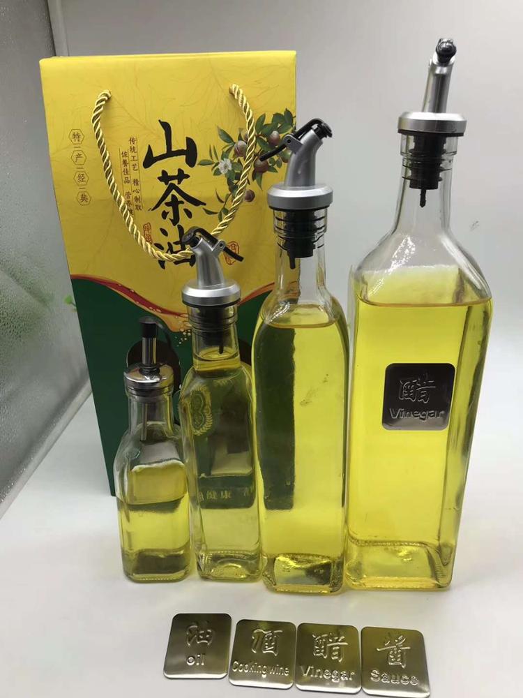 CE Certificate spray Square Clear Glass Oil Bottle Vinegar Bottle olive oil glass bottle with clip
