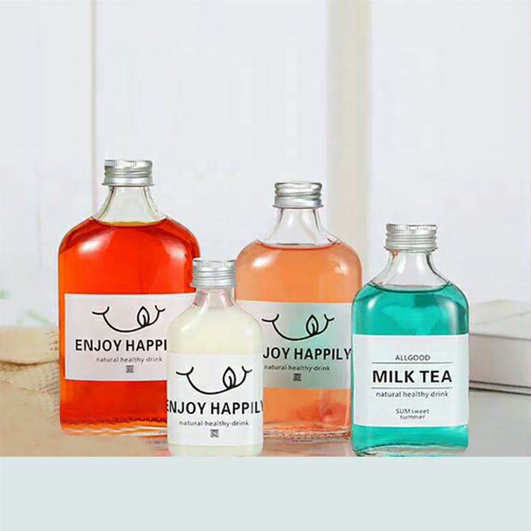 CE certificated Mini Square Empty Glass Beverage Juice Wine Vodka with Screw Top Liquor Bottle