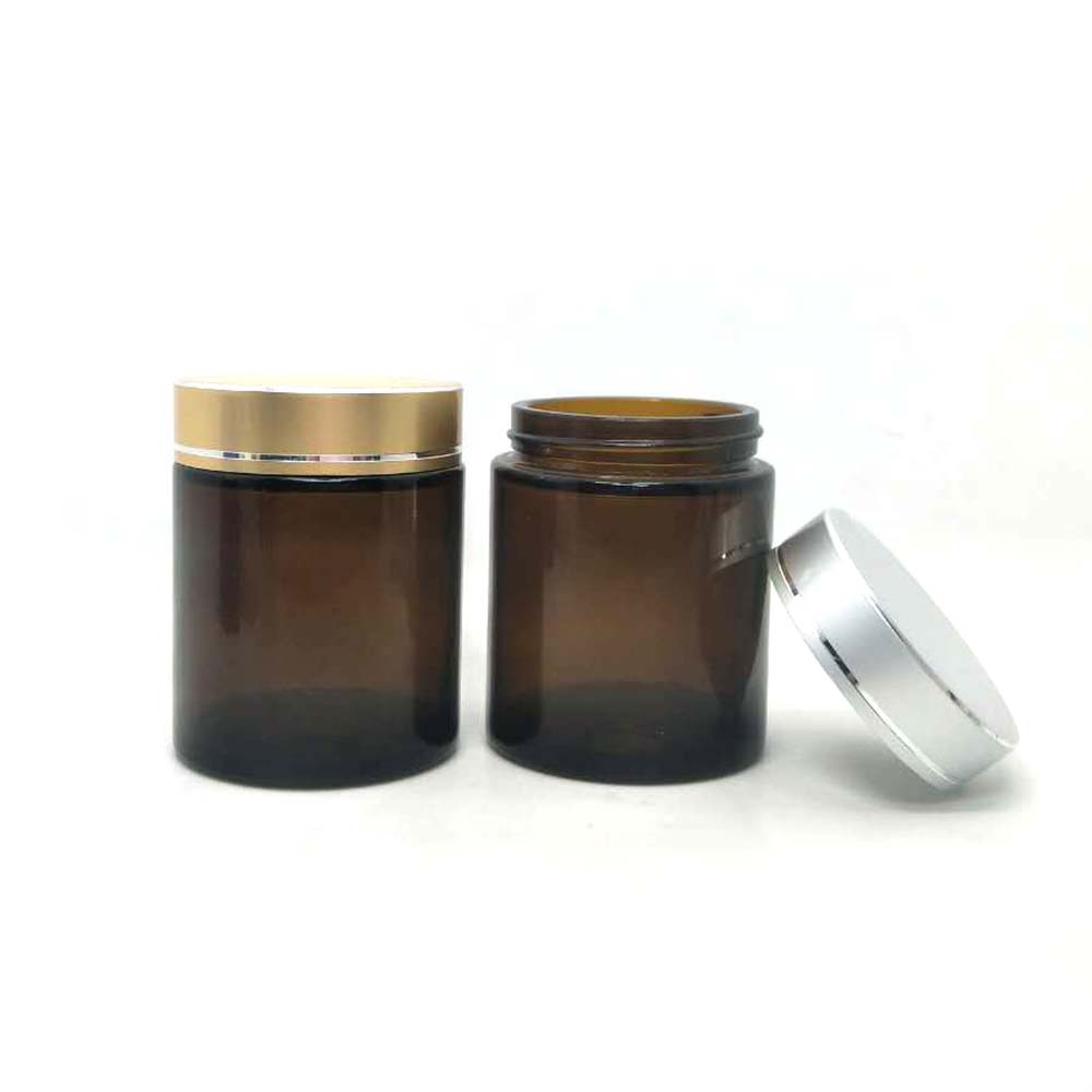 CE certificated Various Specifications Amber Glass Cream/Cosmetic Jar with plastic lids for luxury cosmetic jar set 100g