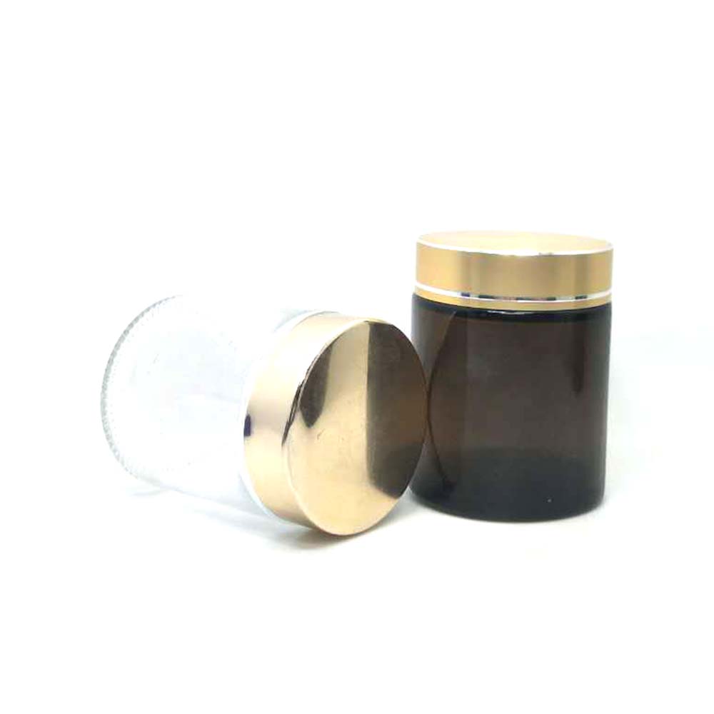 CE certificated Various Specifications Amber Glass Cream/Cosmetic Jar with plastic lids for luxury cosmetic jar set 100g