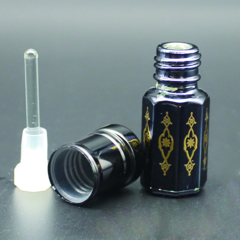 CJ-Factory Direct Sale Hot Stamping Custom Logo Octagonal Shaped Black Arabian Empty Oud Attar Perfume Oil Glass Oud Bottles